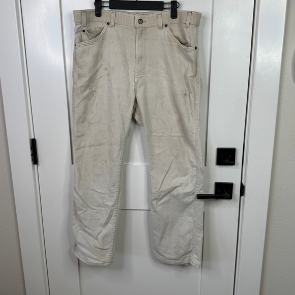 Levis Action Jeans Beige Cotton Blend Work Utility Pants Trashed Mens Size 38x29 - Picture 1 of 8